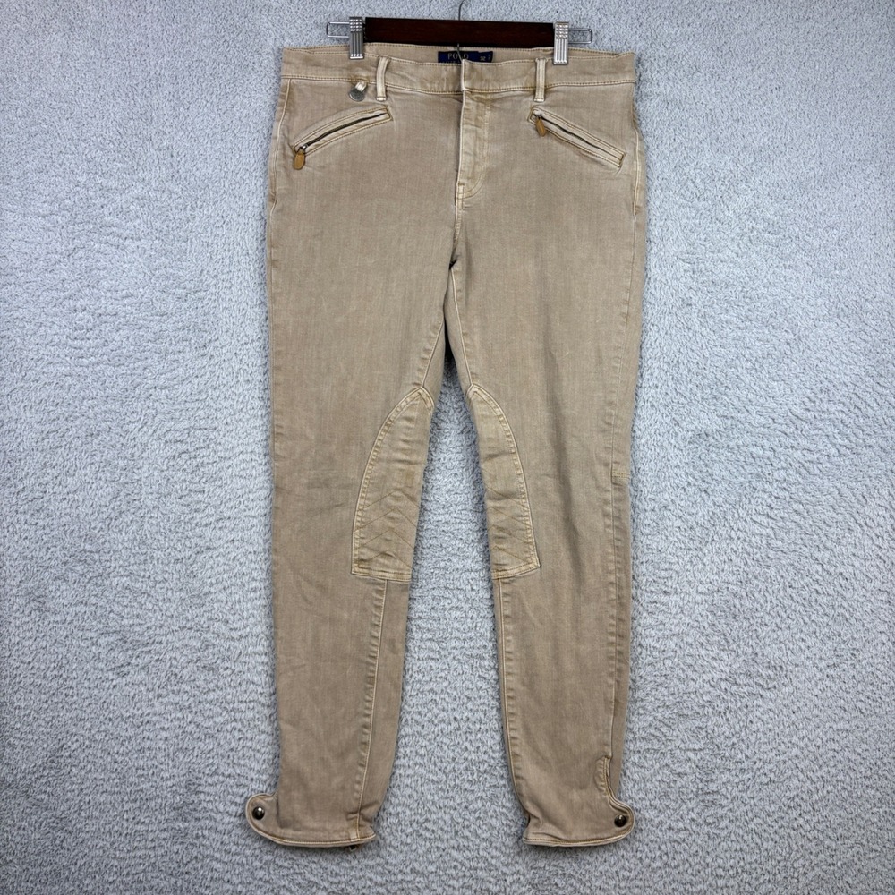 Polo Ralph Lauren Jodhpur Pants Womens 32x30 Tan Equestrian Knee Patch Skinny